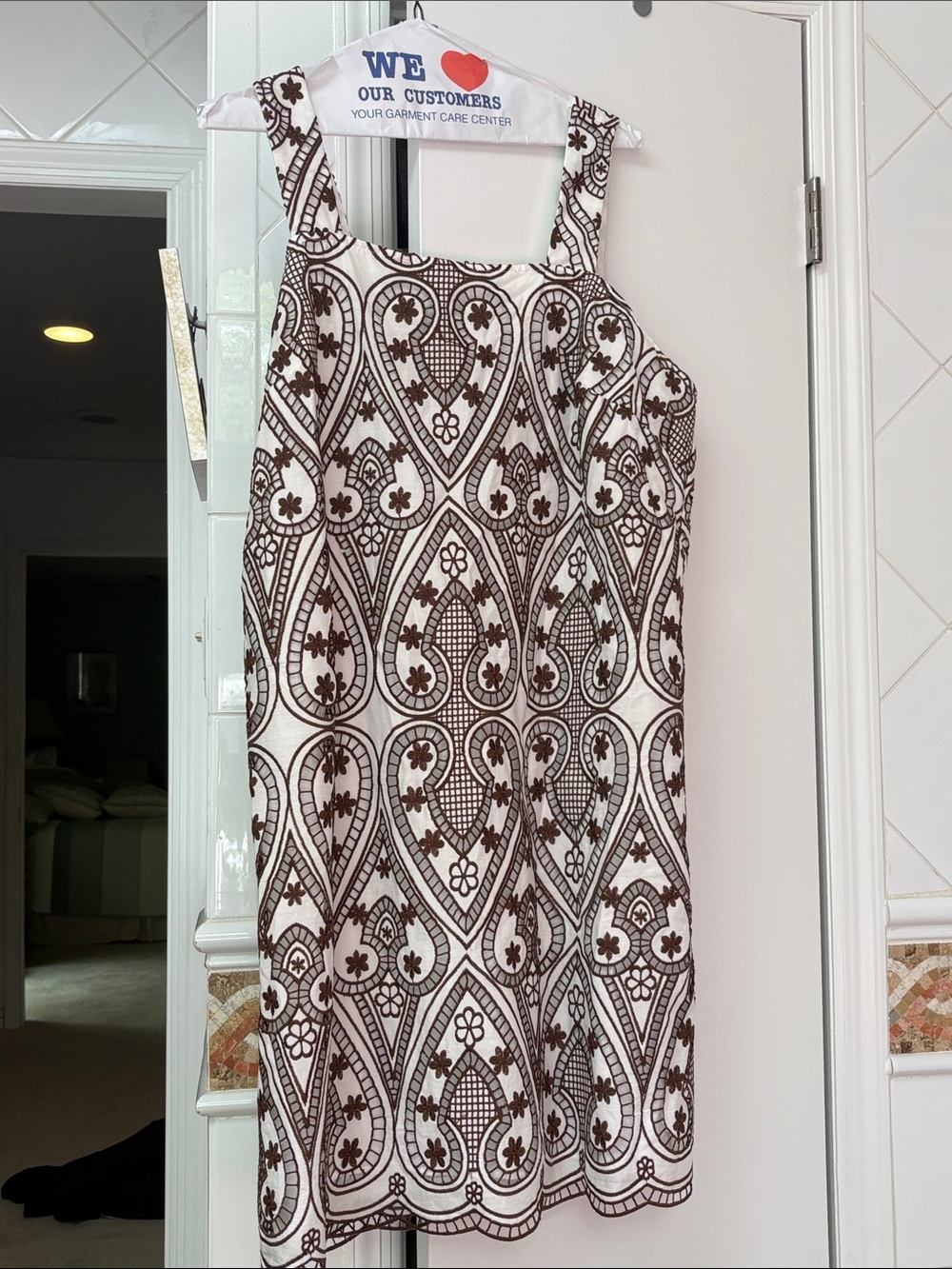 Talbots White Mini Dress with Brown Paisley Lace Pattern - Never Worn